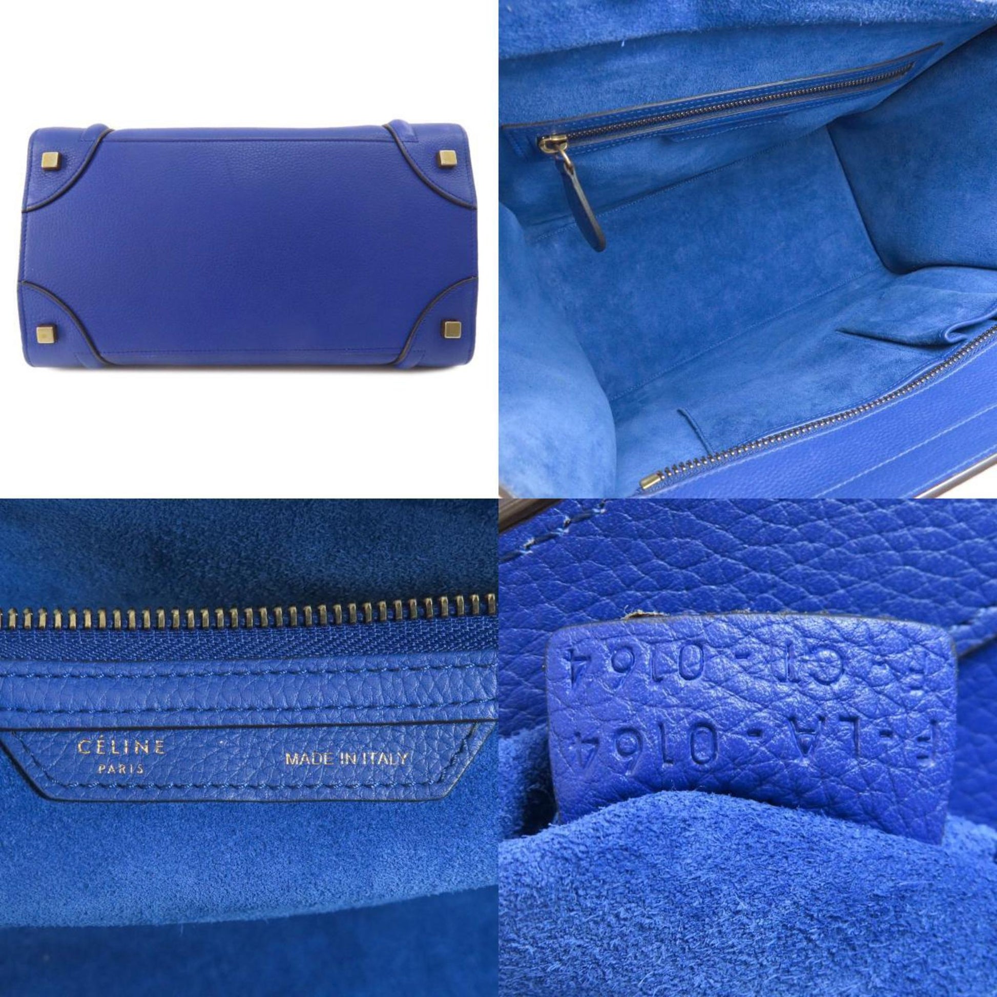 Céline Luggage, Blue, Leather, tote