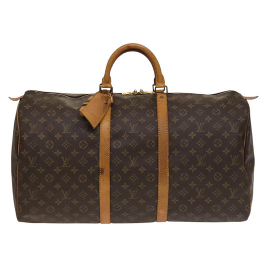 Louis Vuitton Keepall 55, Brown, "CANVAS, LEATHER", travel
