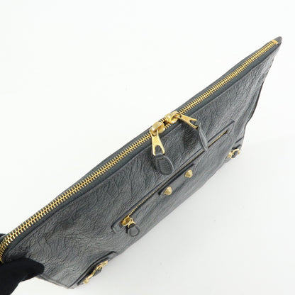 Balenciaga Zip Around Giant Studs Clutch Leather, Gray, Leather, Clutch