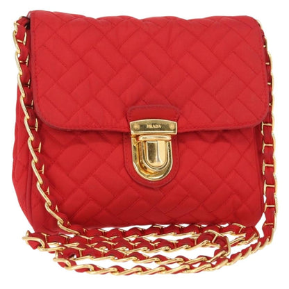 Prada Pushlock Chain Flap Quilted Tessuto, Red, Nylon, Shoulder Bag
