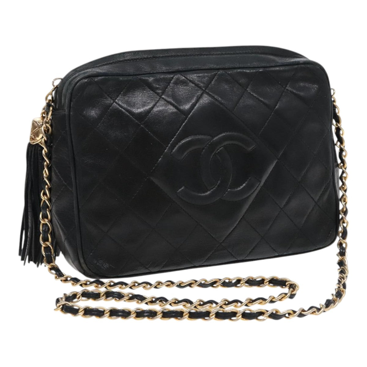 Chanel Fringe, Black, Leather, shoulder