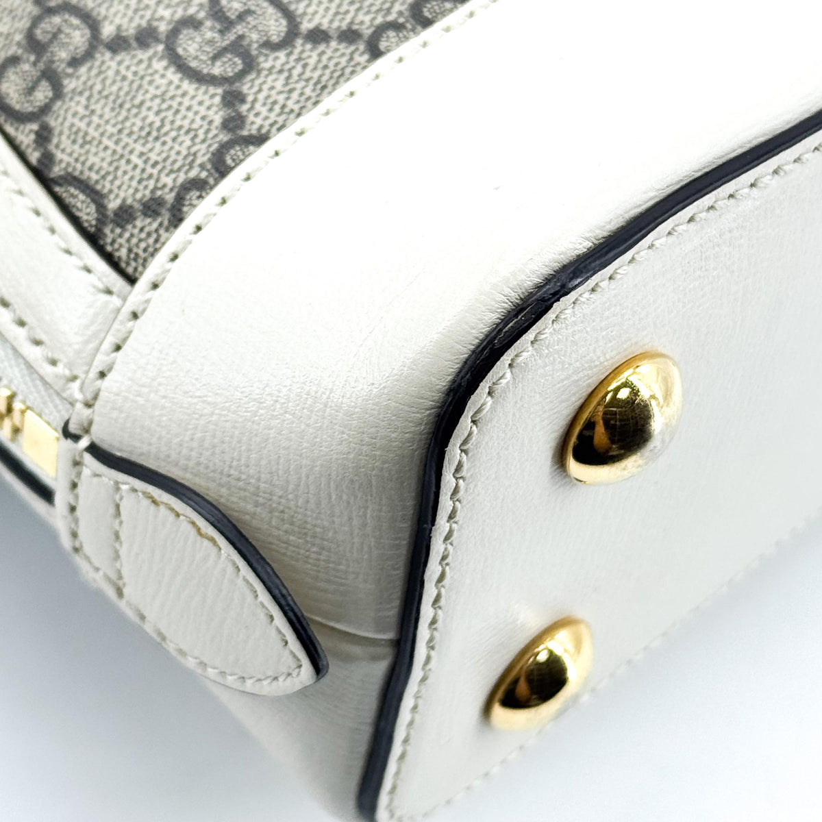 Gucci Horsebit 1955 Top Handle GG Coated Canvas with Leather, White, Canvas, Handbag