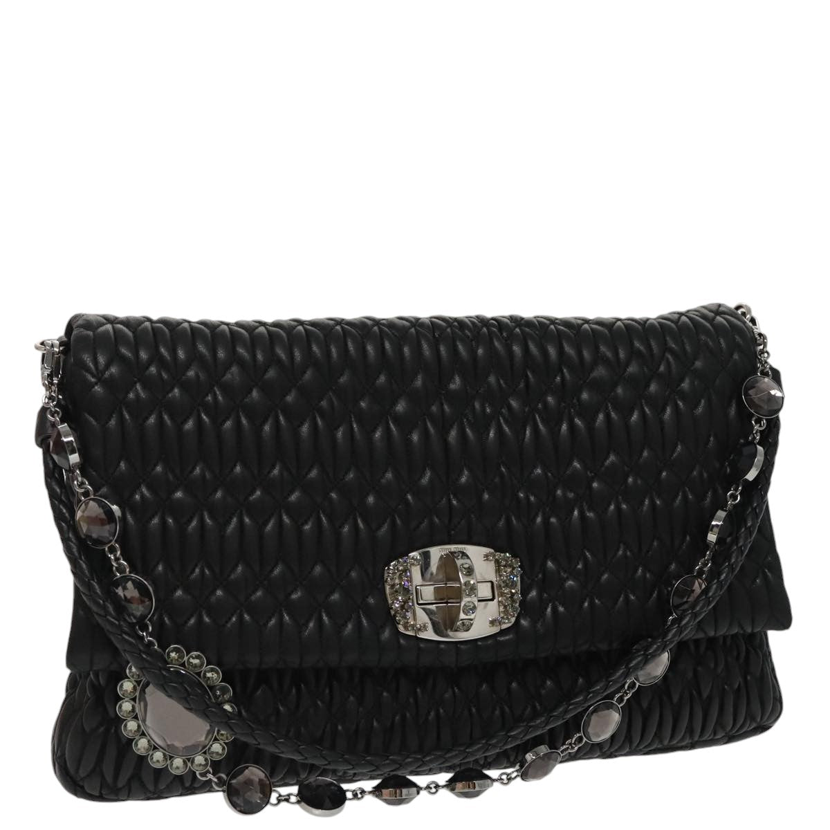 Miu Miu Crystal, Black, Leather, shoulder