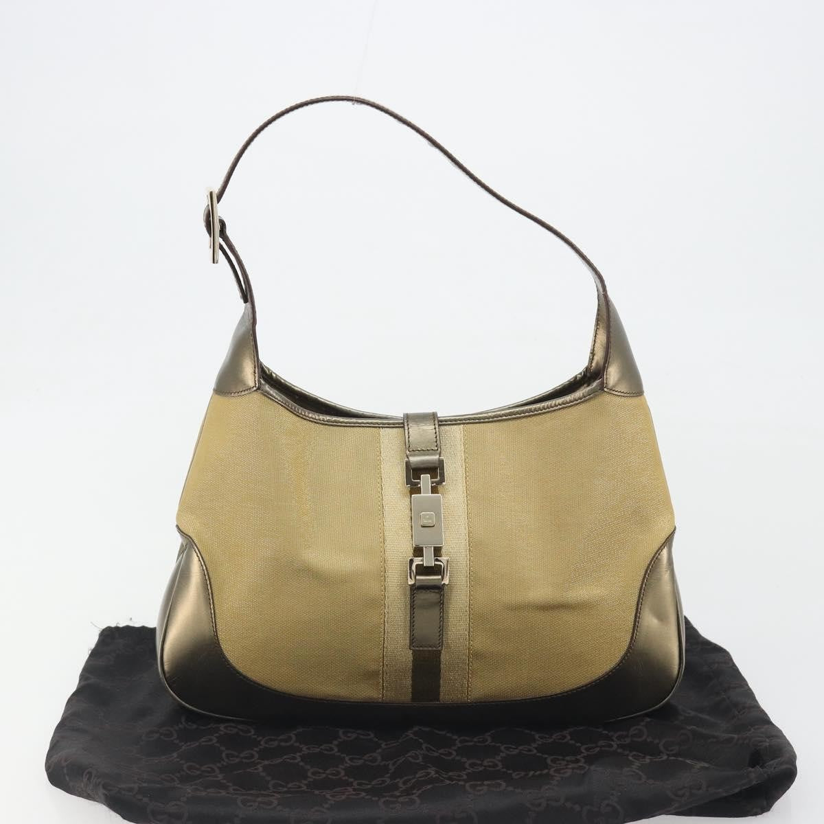 Gucci Web Jackie O Hobo Canvas, Gold, Canvas, Shoulder Bag
