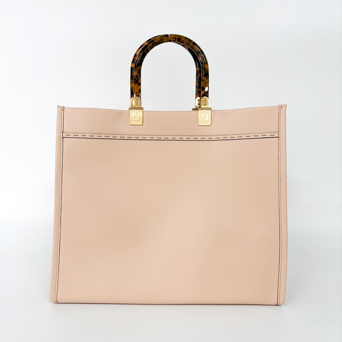 Fendi Sunshine Shopper Tote Whipstitch Leather, Pink, Leather, Tote Bag