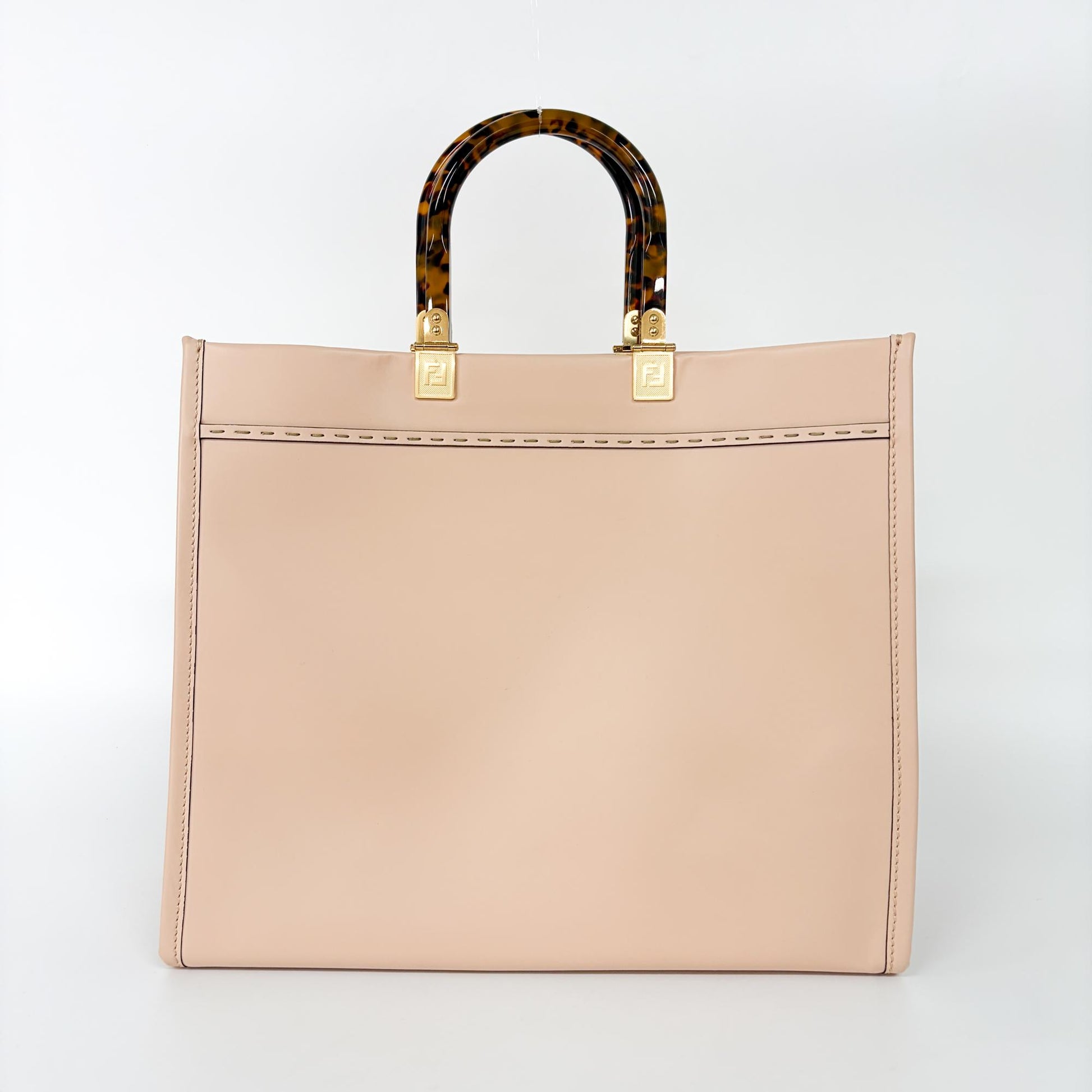 Fendi Sunshine Shopper Tote Whipstitch Leather, Pink, Leather, Tote Bag
