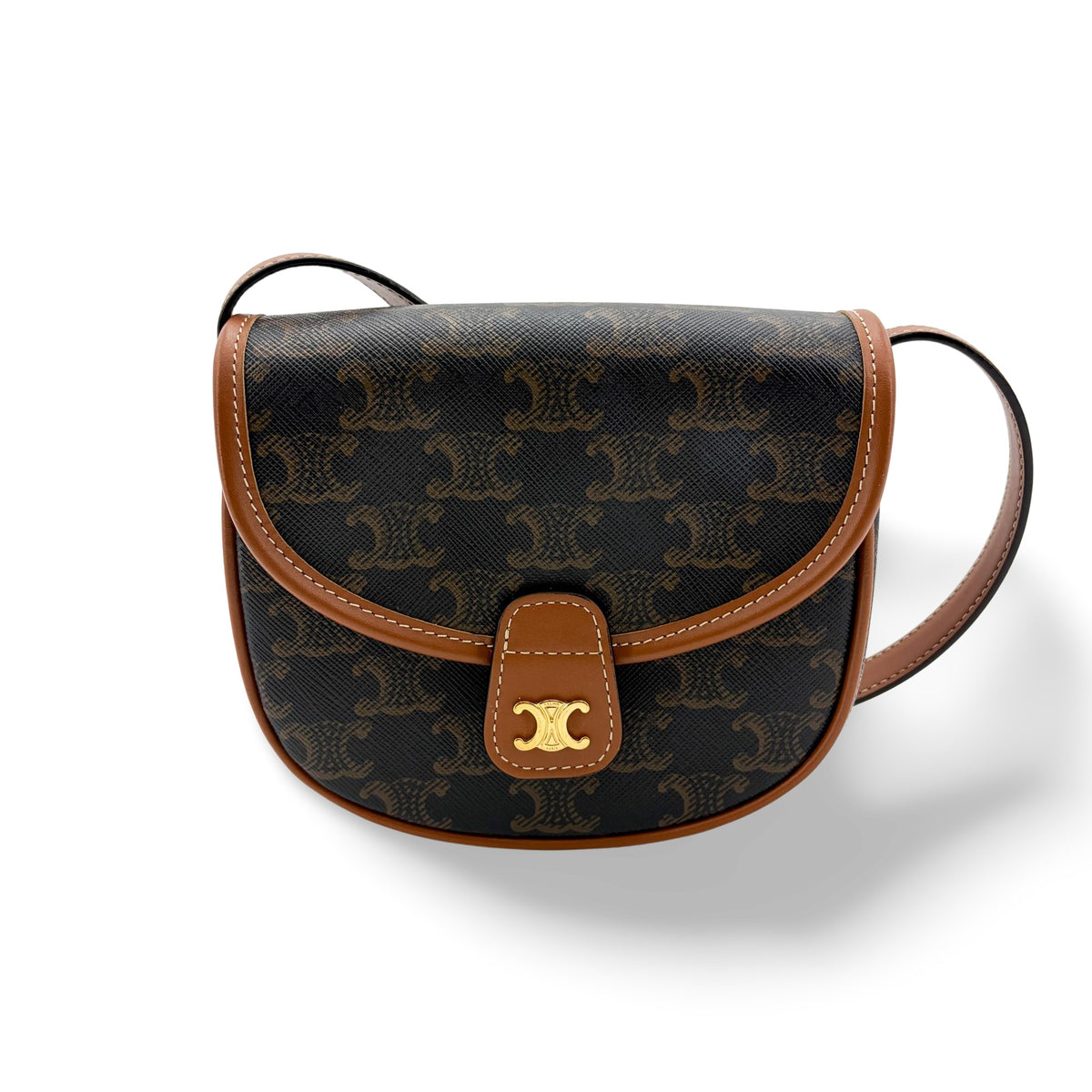 Celine Besace Flap Triomphe Coated Canvas, Black, Canvas, Handbag