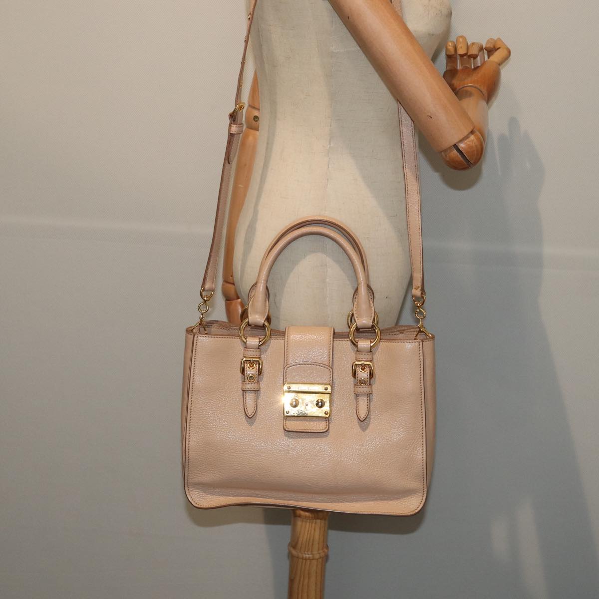 Miu Miu Madras, Beige, Leather, handbag