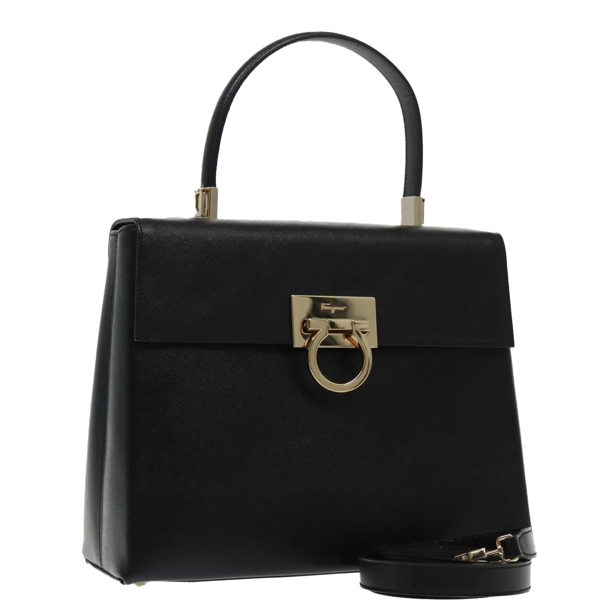 Salvatore Ferragamo Gancini, Black, Leather, handbag