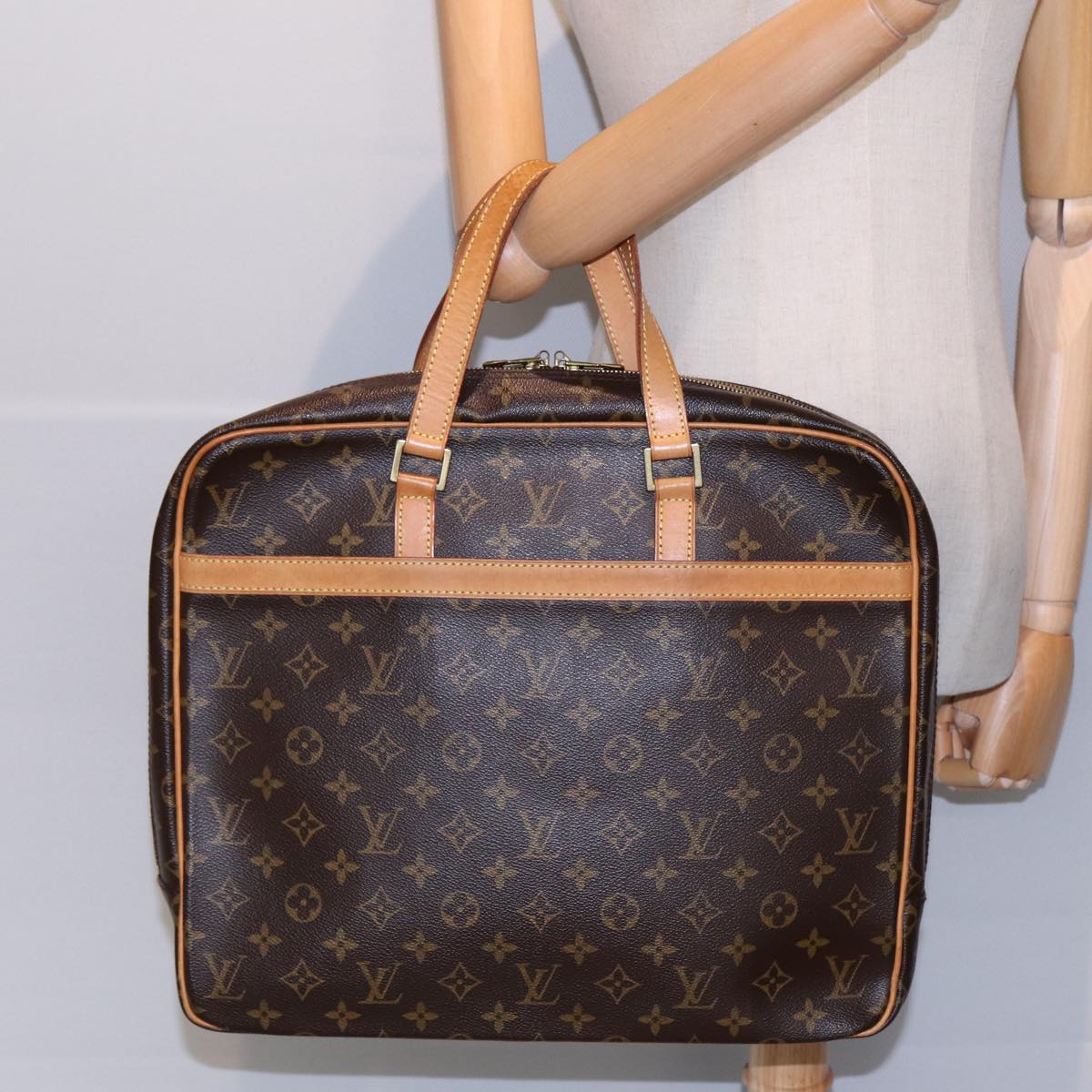 Louis Vuitton Porte Documents, Brown, Canvas, briefcase