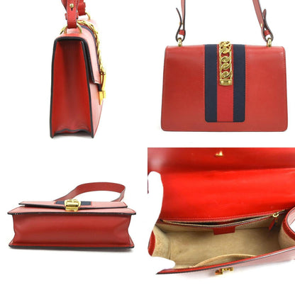 Gucci Sylvie, Red, Leather, shoulder