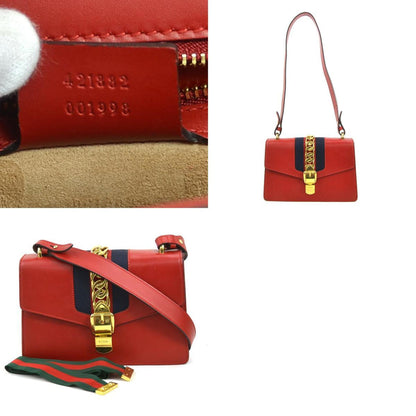 Gucci Sylvie, Red, Leather, shoulder