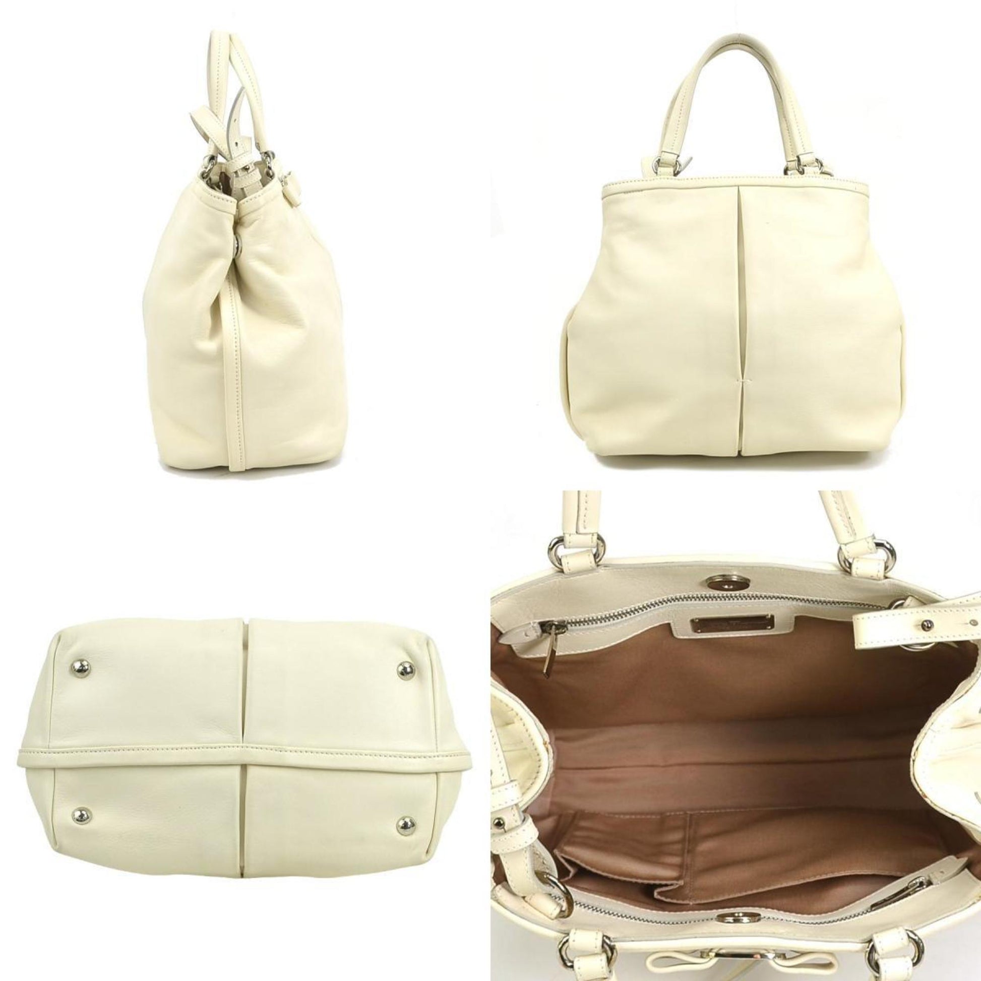 Salvatore Ferragamo Vara, Ecru, Leather, handbag