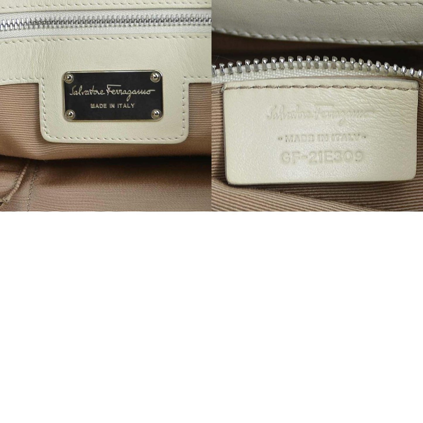 Salvatore Ferragamo Vara, Ecru, Leather, handbag