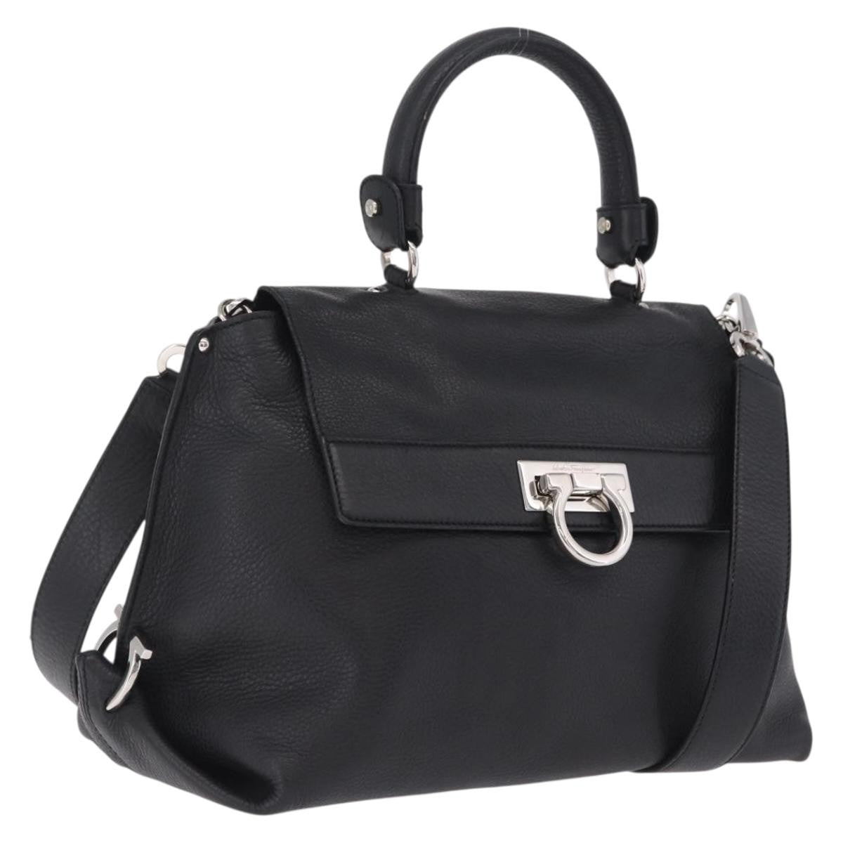 Salvatore Ferragamo Sofia Satchel Grainy Leather, Black, Leather, Handbag
