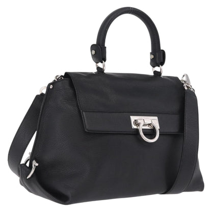Salvatore Ferragamo Sofia Satchel Grainy Leather, Black, Leather, Handbag