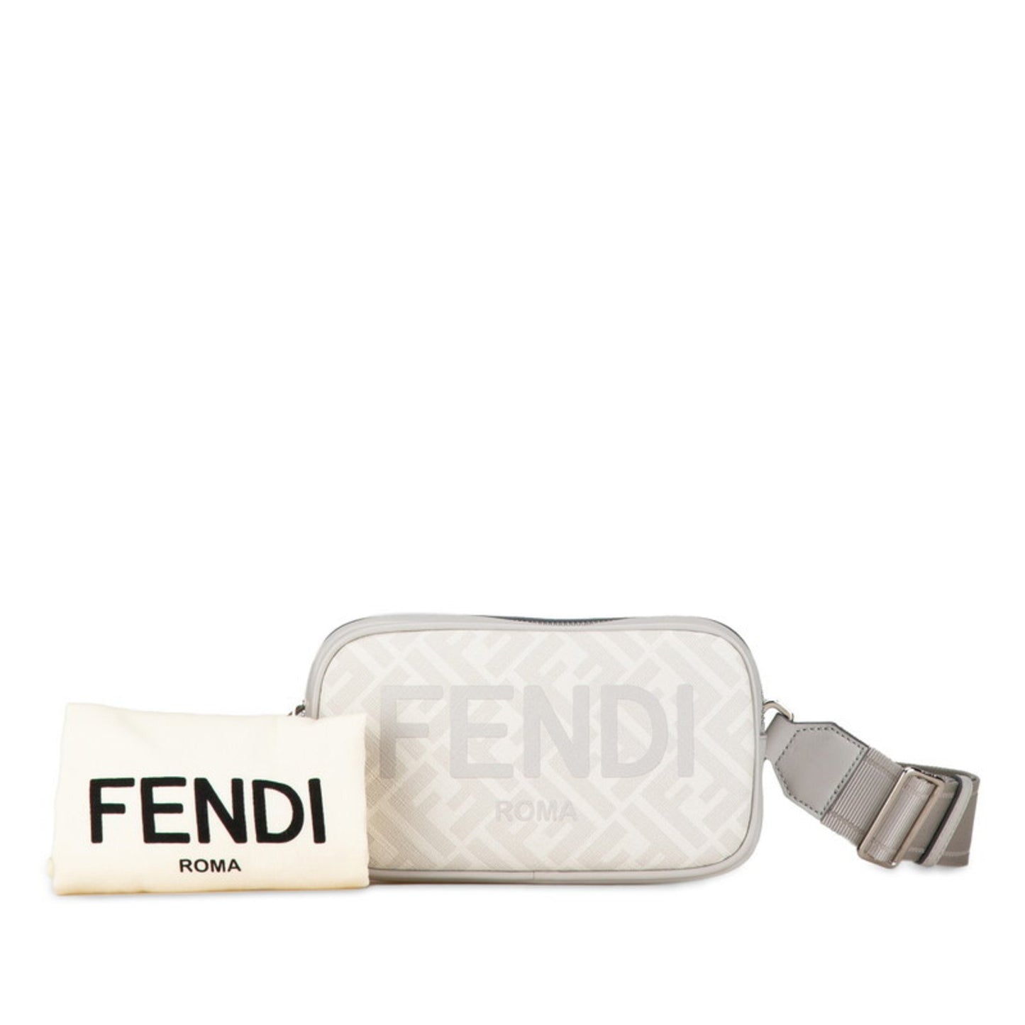 Fendi Zucca, Grey, Canvas, shoulder