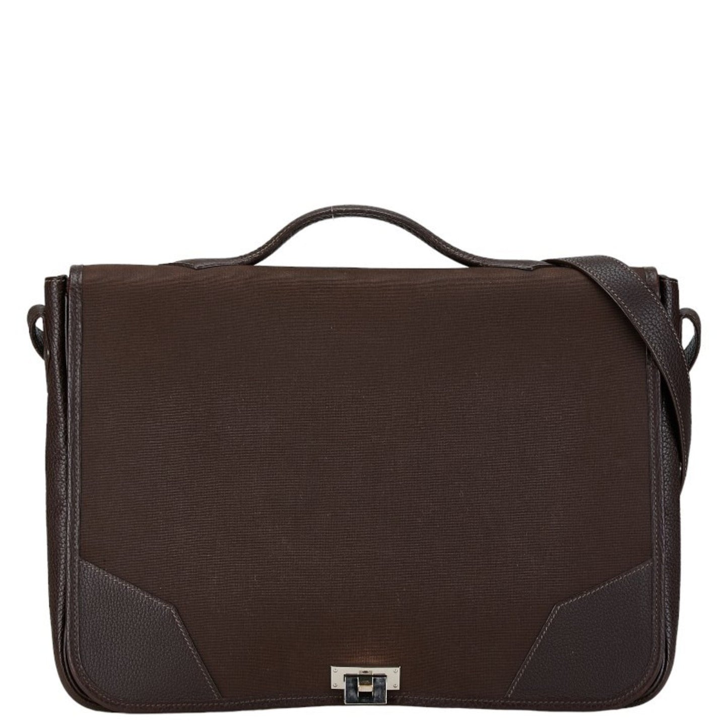 Hermès Victoria, Brown, Canvas, shoulder