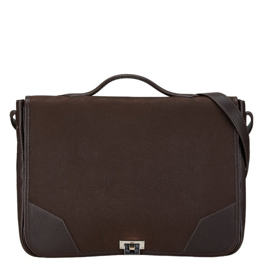 Hermès Victoria, Brown, Canvas, shoulder