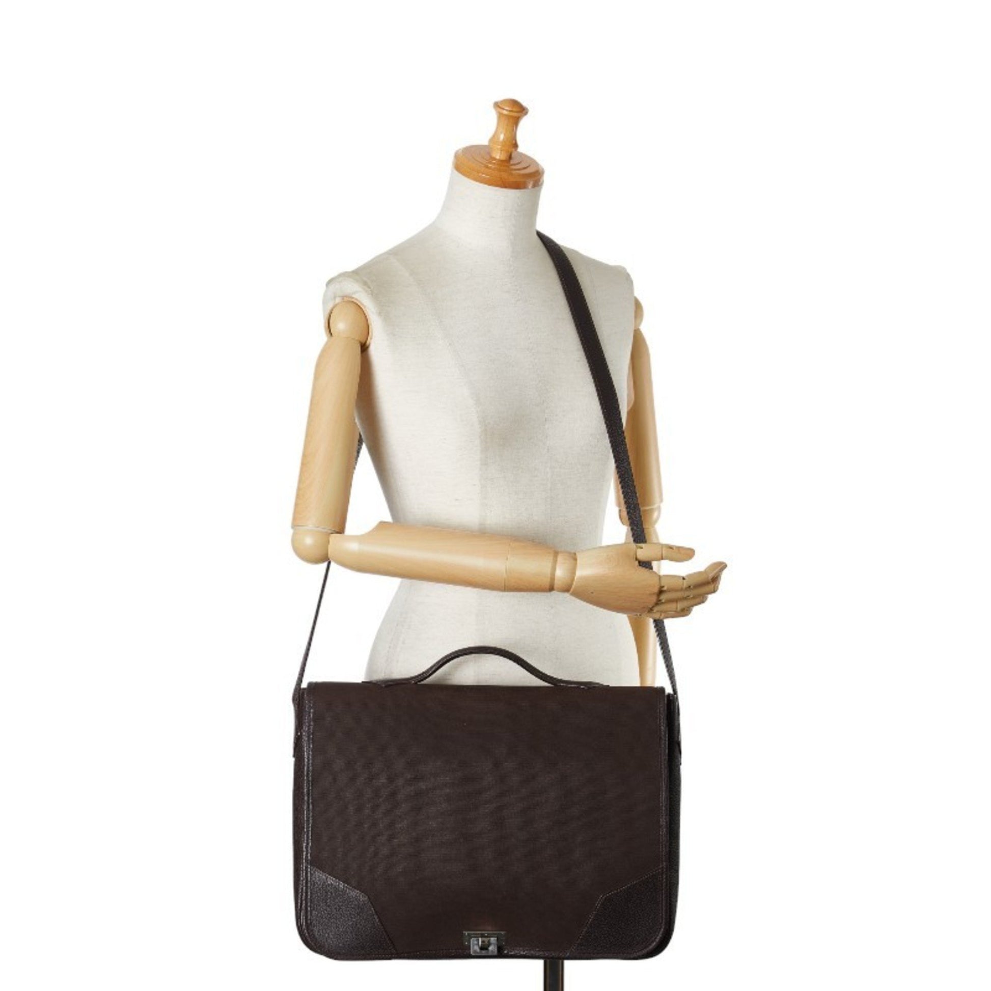 Hermès Victoria, Brown, Canvas, shoulder