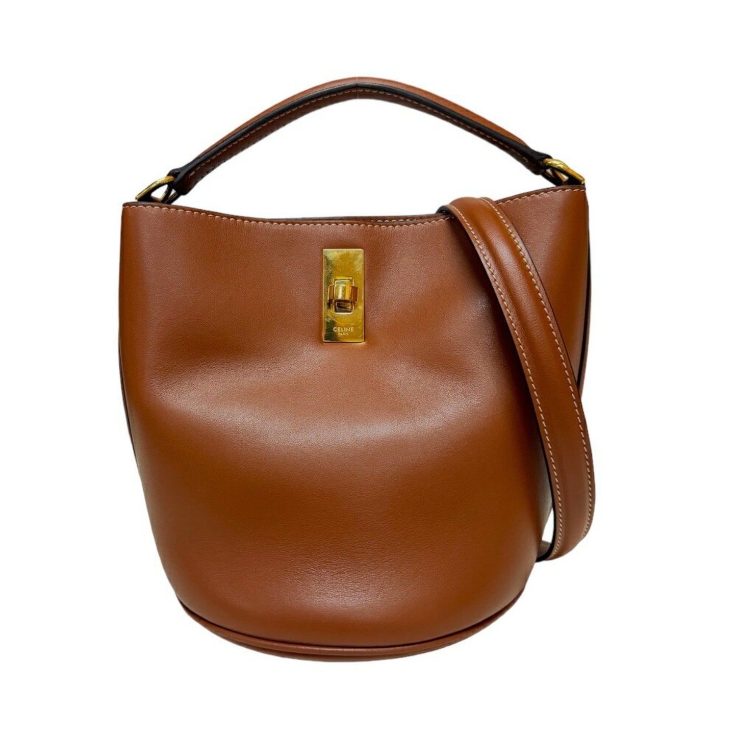 Céline Bucket 16, Brown, Leather, shoulder