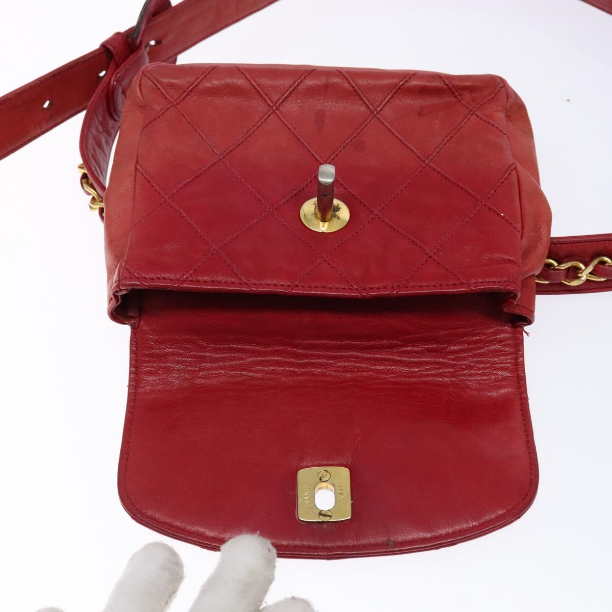 Chanel Bag belt, Red, Leather, clutch