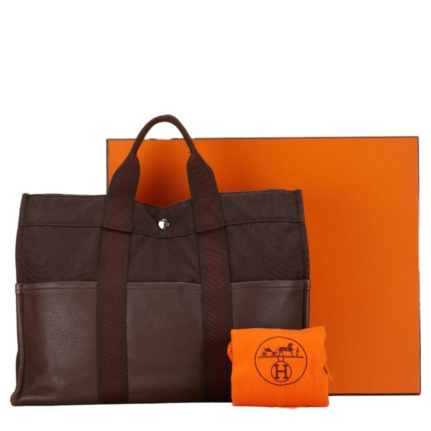 Hermès Fourre tout, Brown, Canvas, handbag