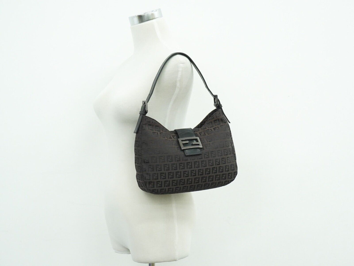 Fendi Zucchino, Brown, Canvas, shoulder