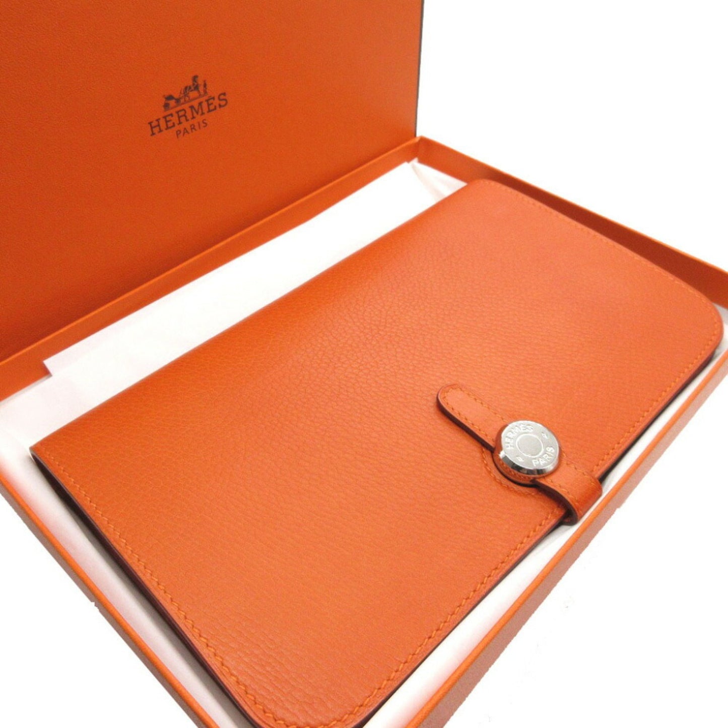 Hermès dOGON gm, Orange, Leather, wallet