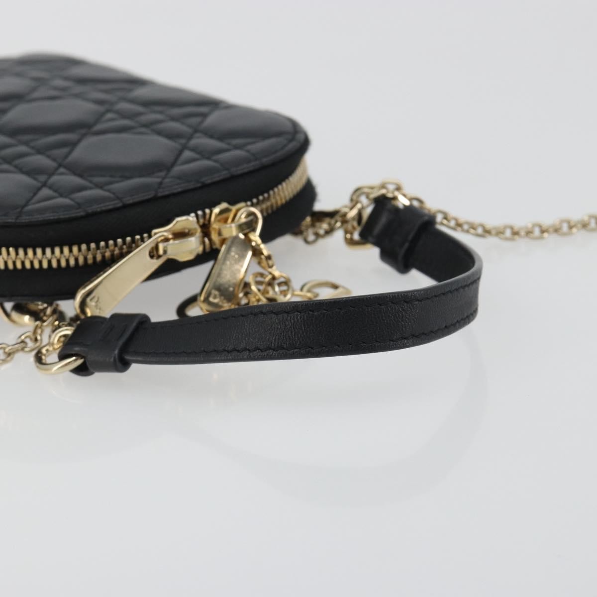 Christian Dior Lady Dior Phone Holder on Chain Cannage Quilt Lambskin, Black, Leather, Shoulder Bag