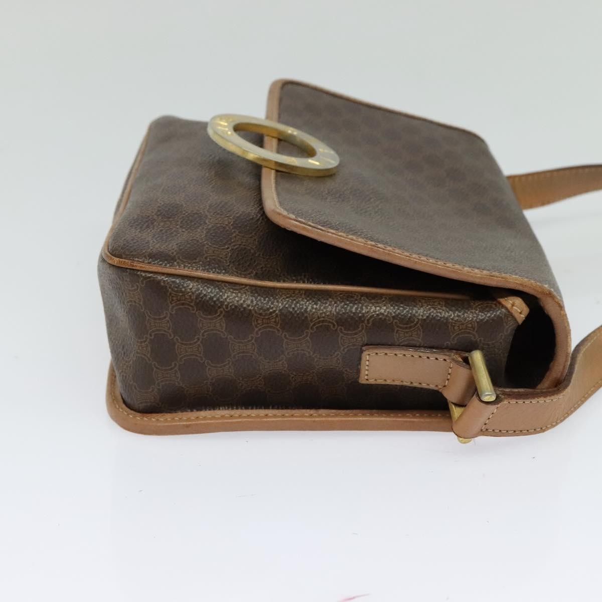 Celine Vintage Macadam Circle Logo Canvas and Leather, Brown, Canvas, Shoulder Bag