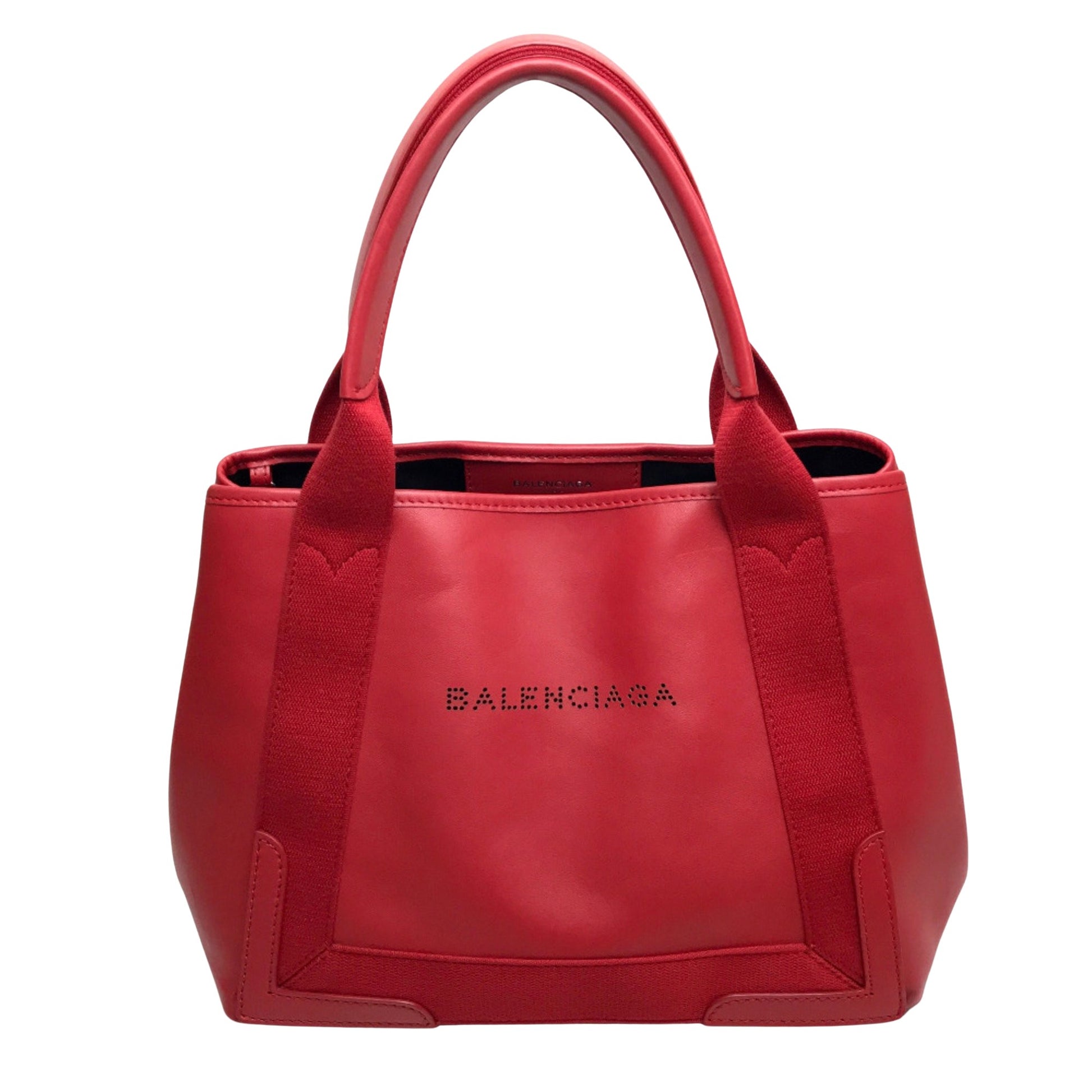 Balenciaga Navy Cabas, Red, Leather, tote