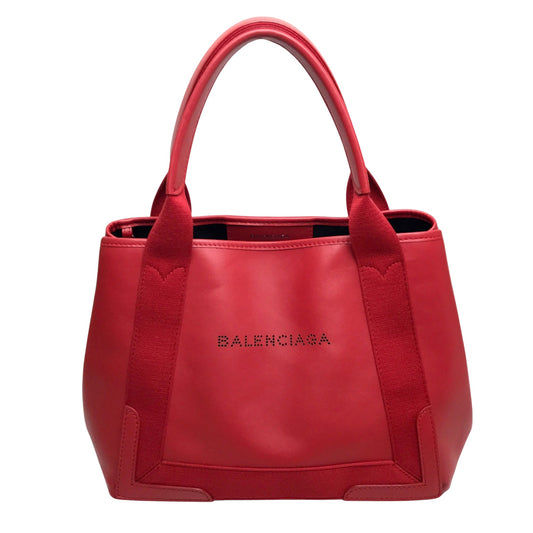 Balenciaga Navy Cabas, Red, Leather, tote
