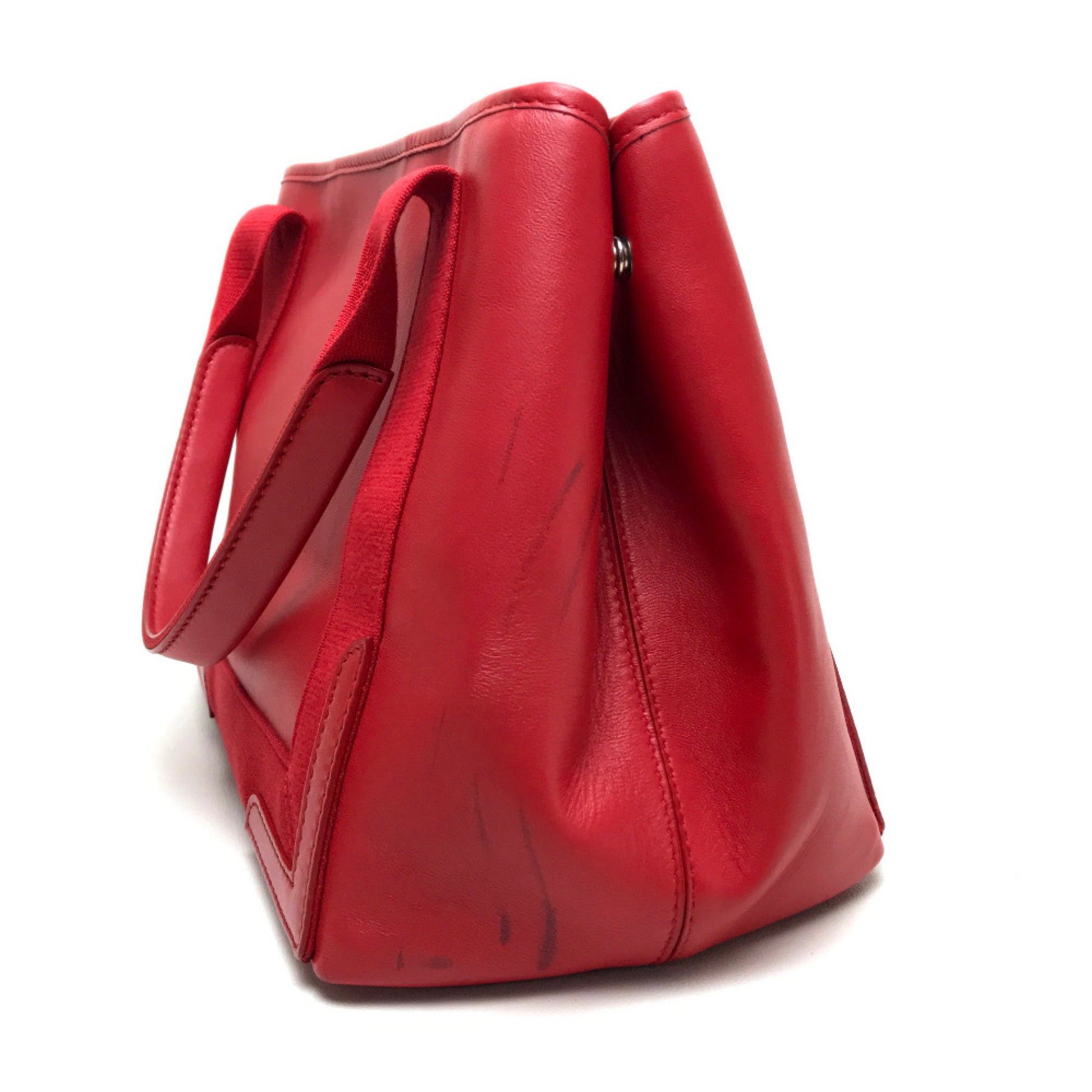 Balenciaga Navy Cabas, Red, Leather, tote