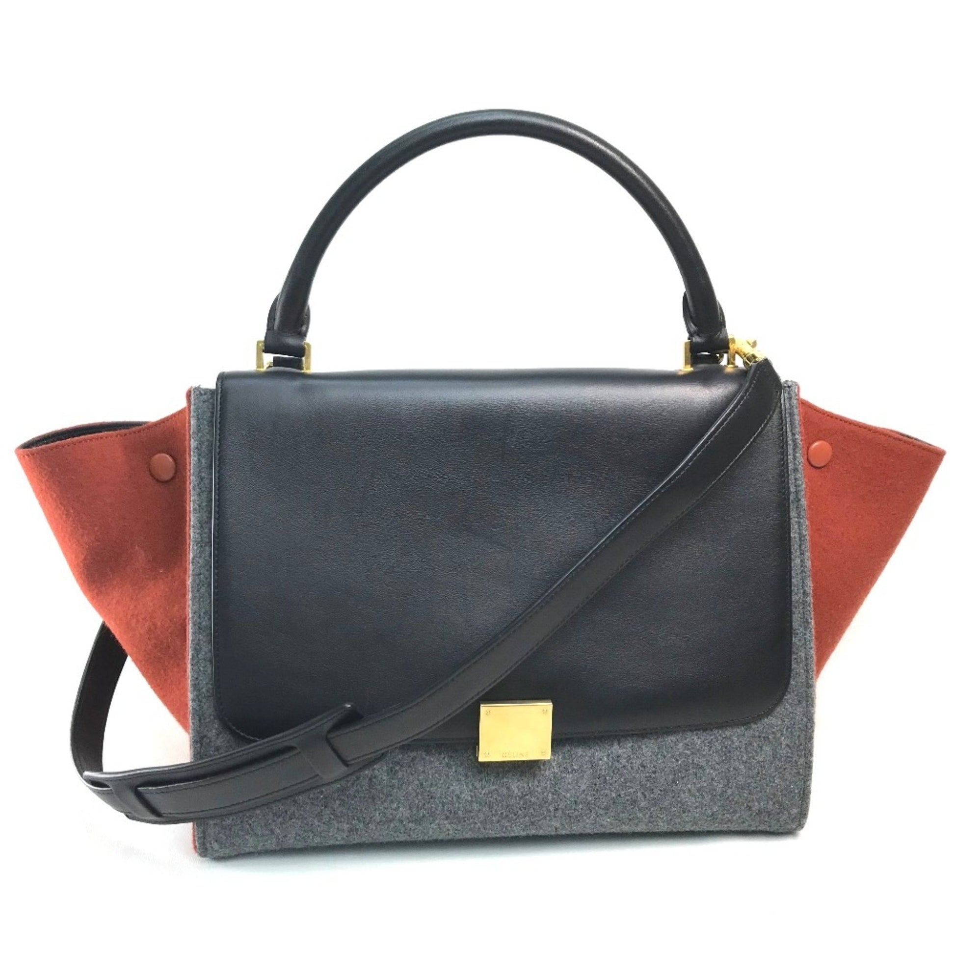 Céline Trapèze, Grey, Leather, shoulder