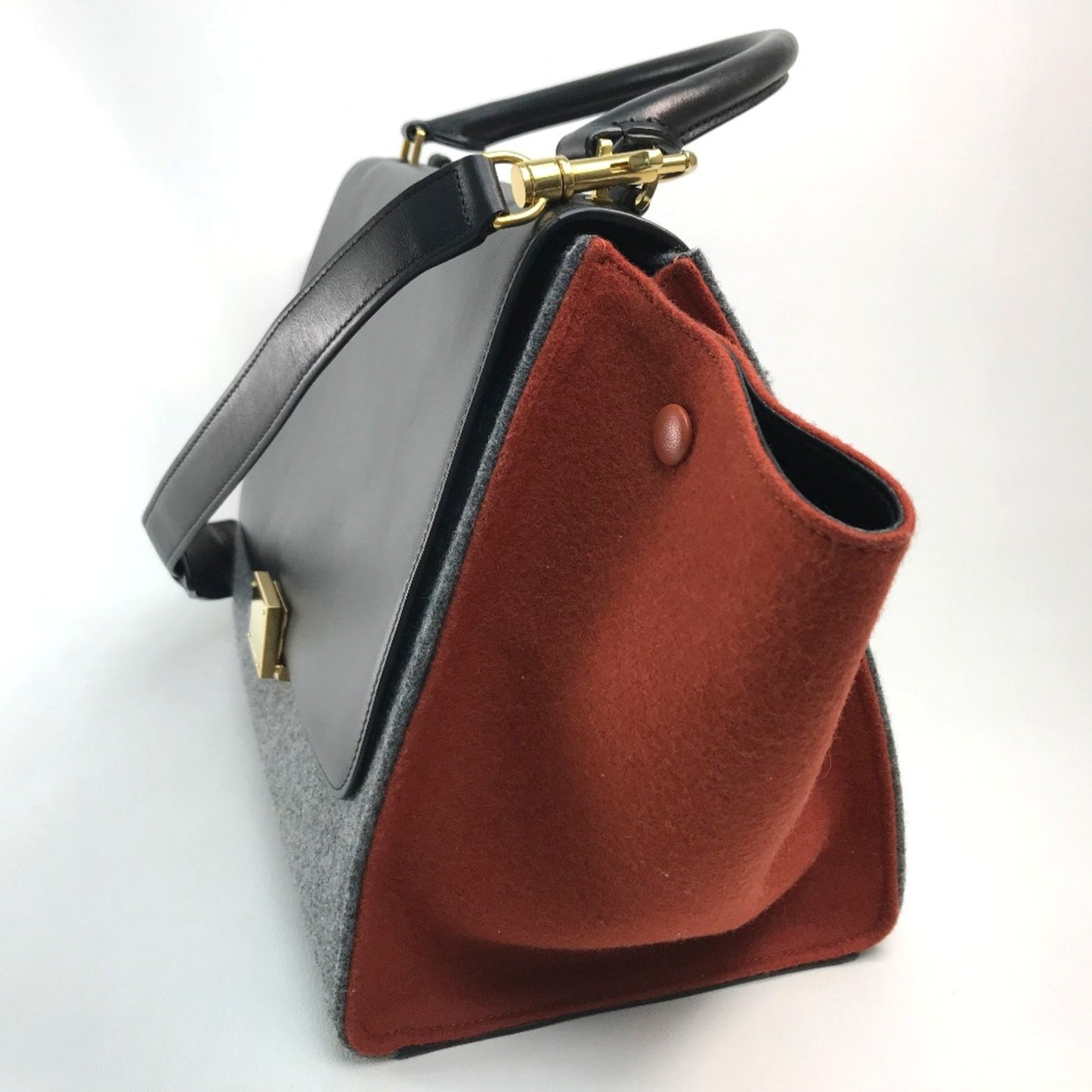 Céline Trapèze, Grey, Leather, shoulder