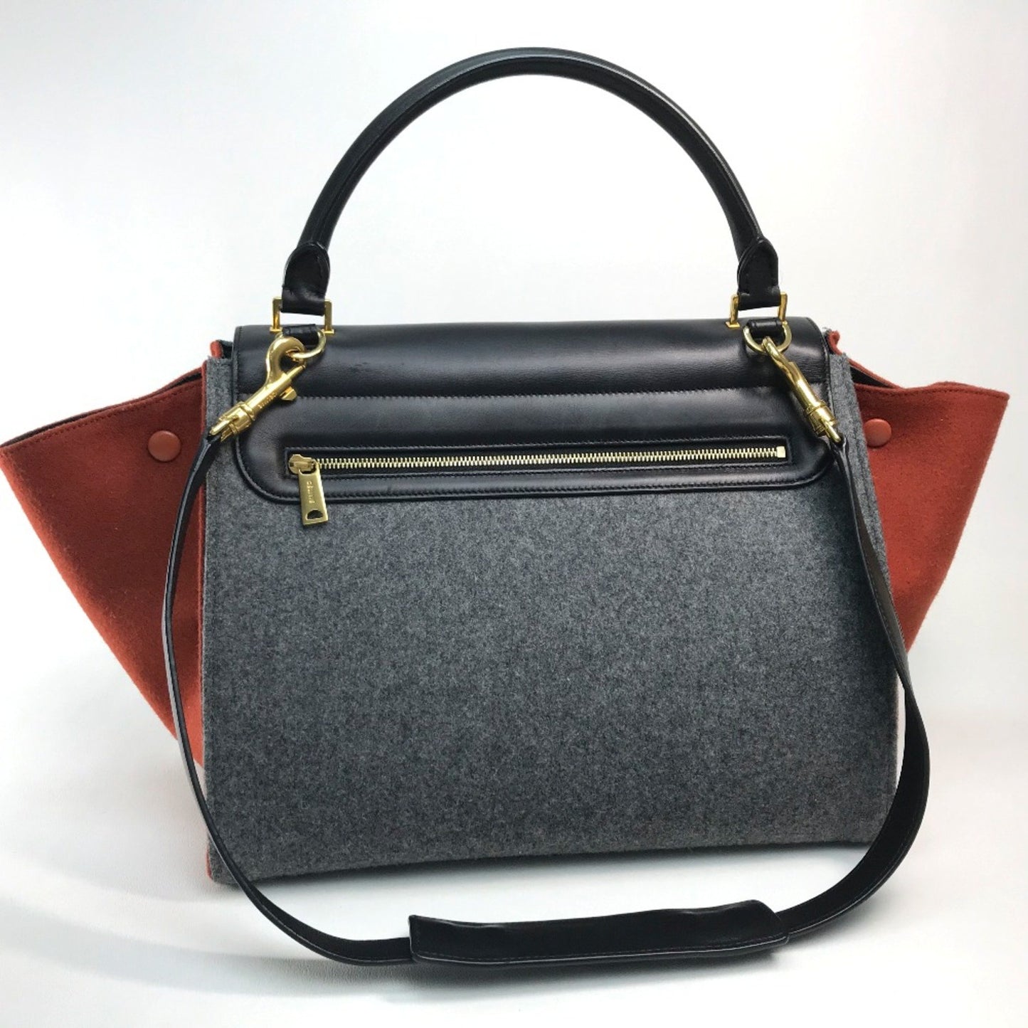 Céline Trapèze, Grey, Leather, shoulder