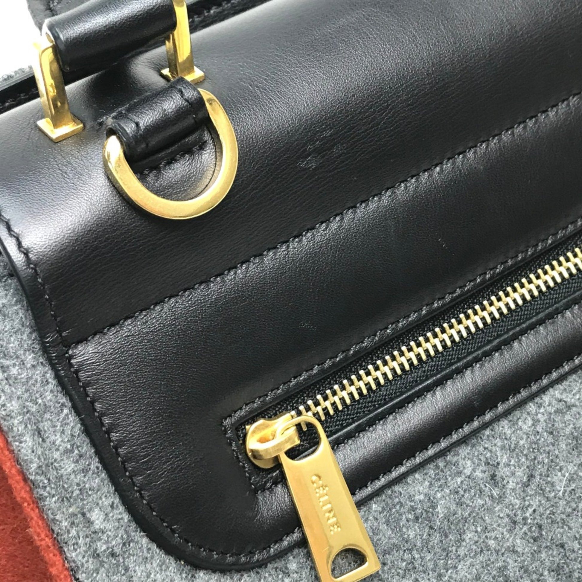 Céline Trapèze, Grey, Leather, shoulder