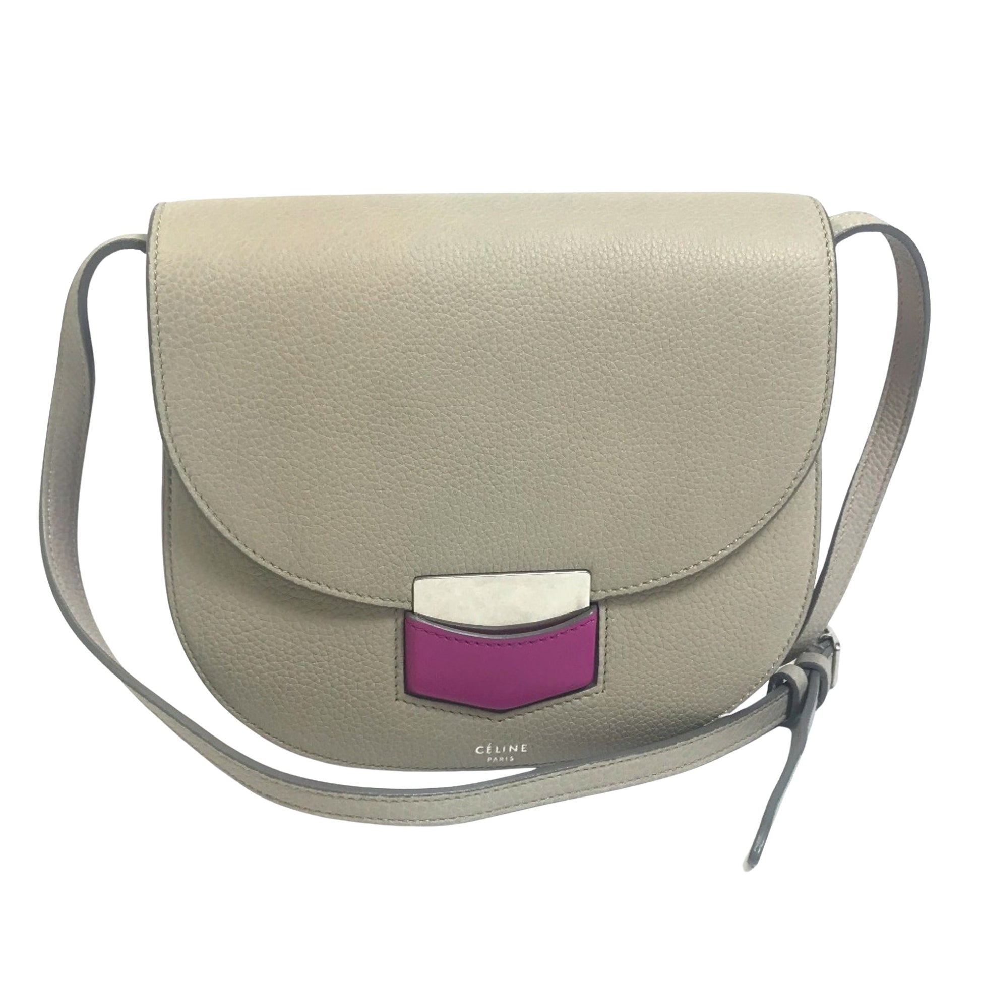 Céline Trotteur, Grey, Leather, shoulder