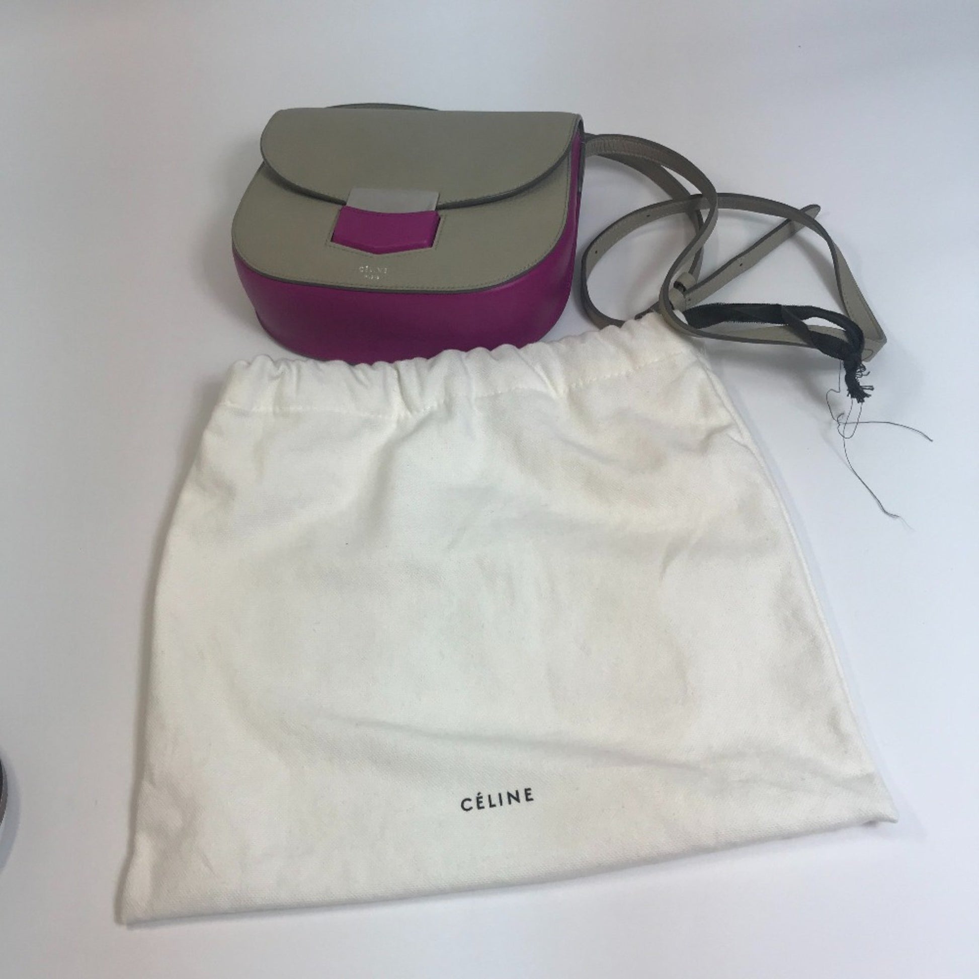 Céline Trotteur, Grey, Leather, shoulder
