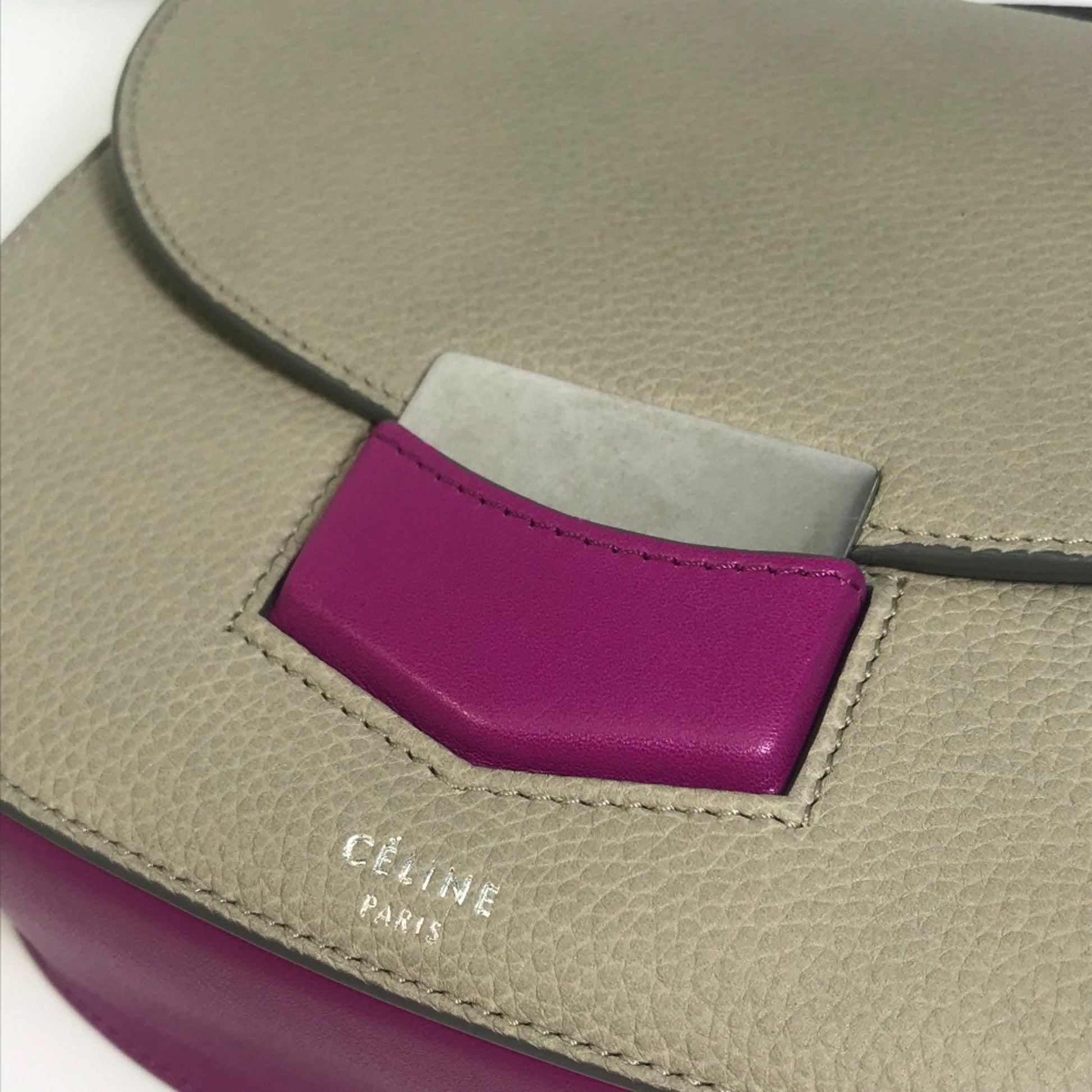 Céline Trotteur, Grey, Leather, shoulder