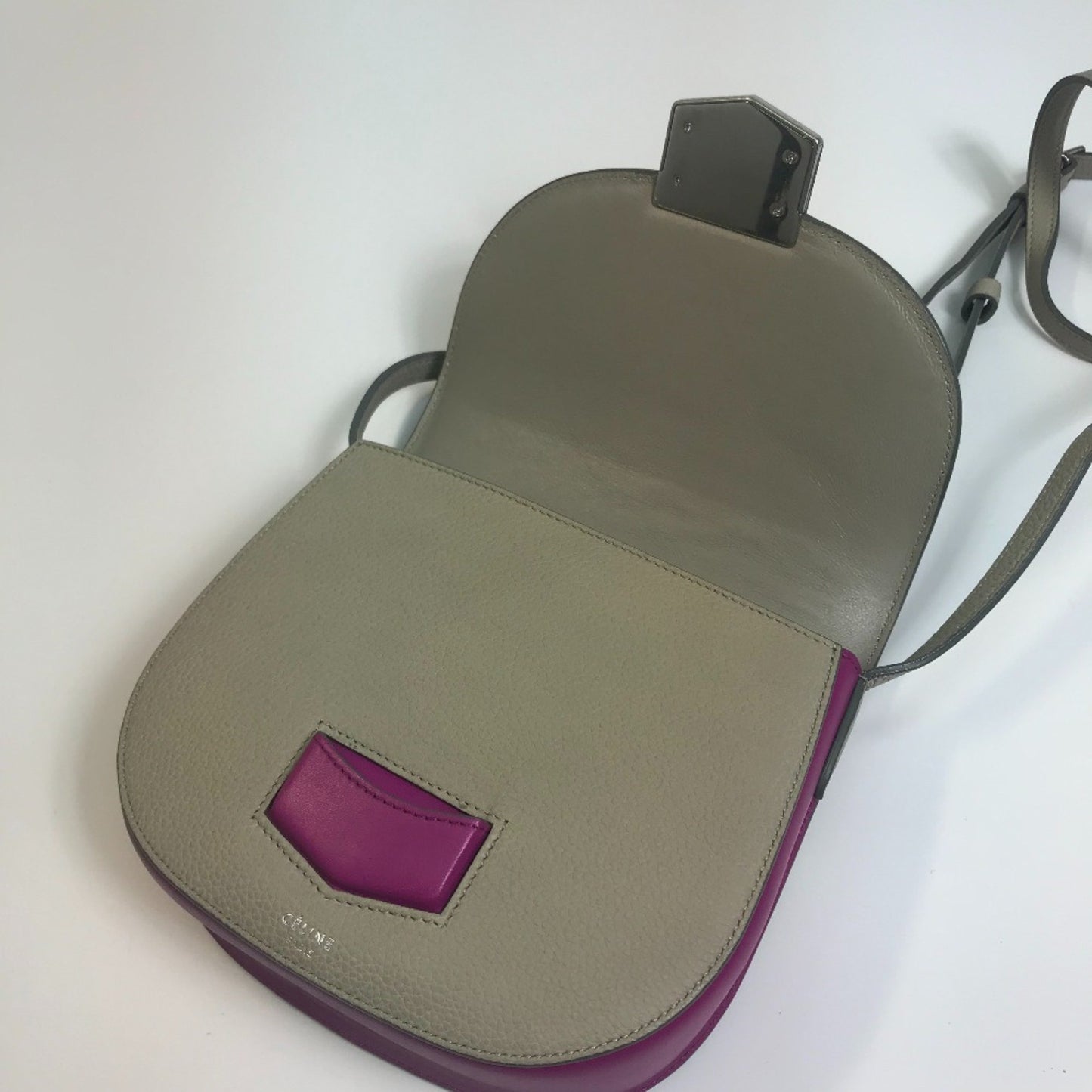 Céline Trotteur, Grey, Leather, shoulder