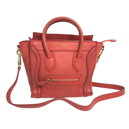 Céline Nano Luggage, Red, Leather, handbag