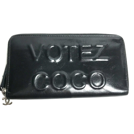 Chanel Coco Mark, Black, Leather, wallet