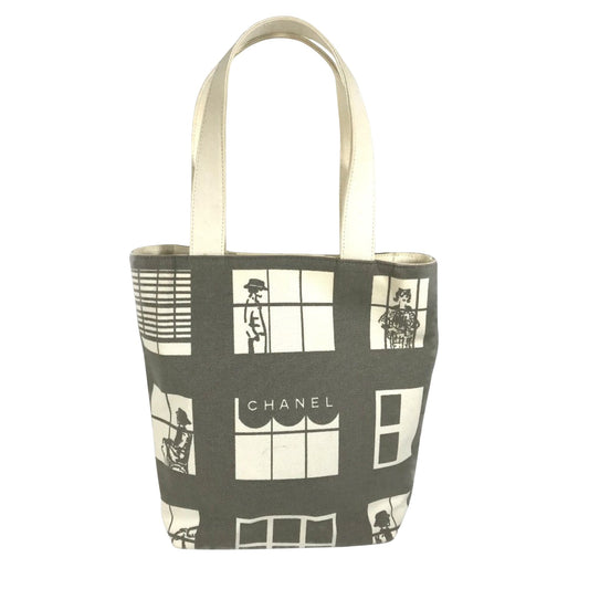 Chanel Window, Grey, Canvas, shoulder
