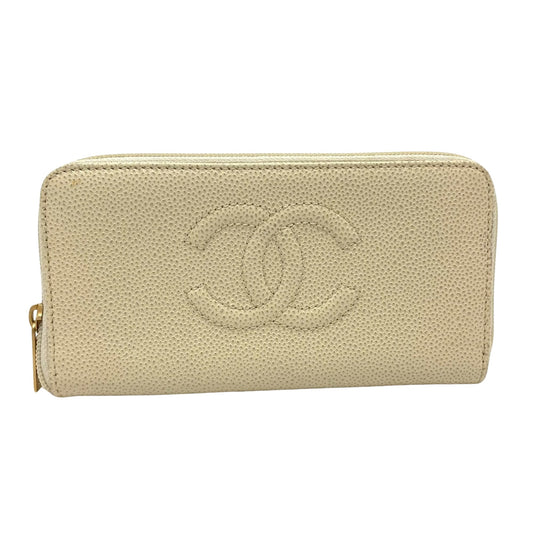 Chanel Logo CC, Beige, Leather, wallet