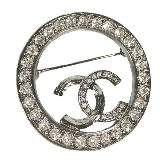 Chanel Logo CC, Silver, Metal, brooch