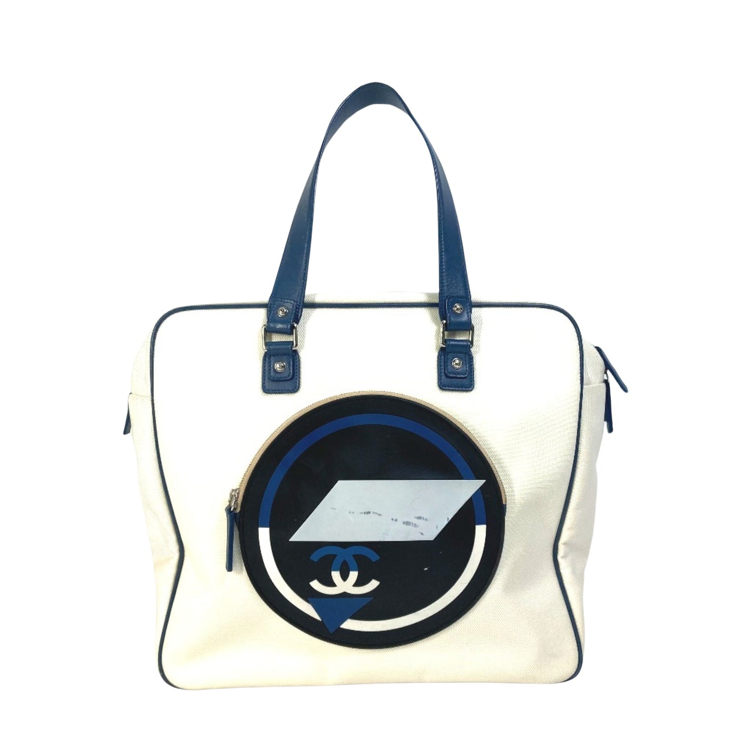 Chanel Coco Mark, White, Canvas, tote