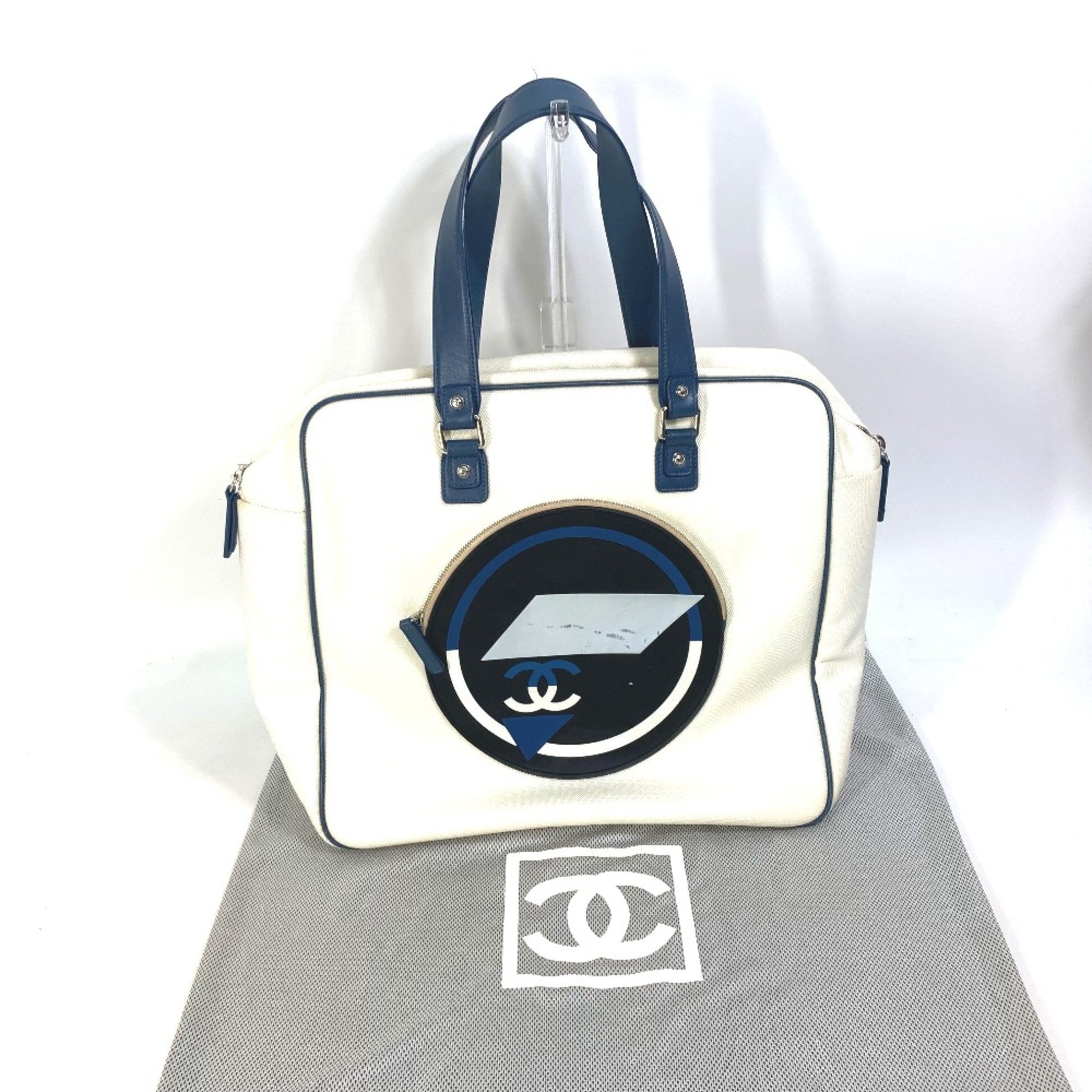 Chanel Coco Mark, White, Canvas, tote