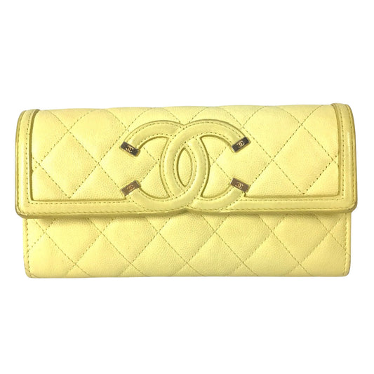 Chanel CC Filigree, Yellow, Leather, wallet